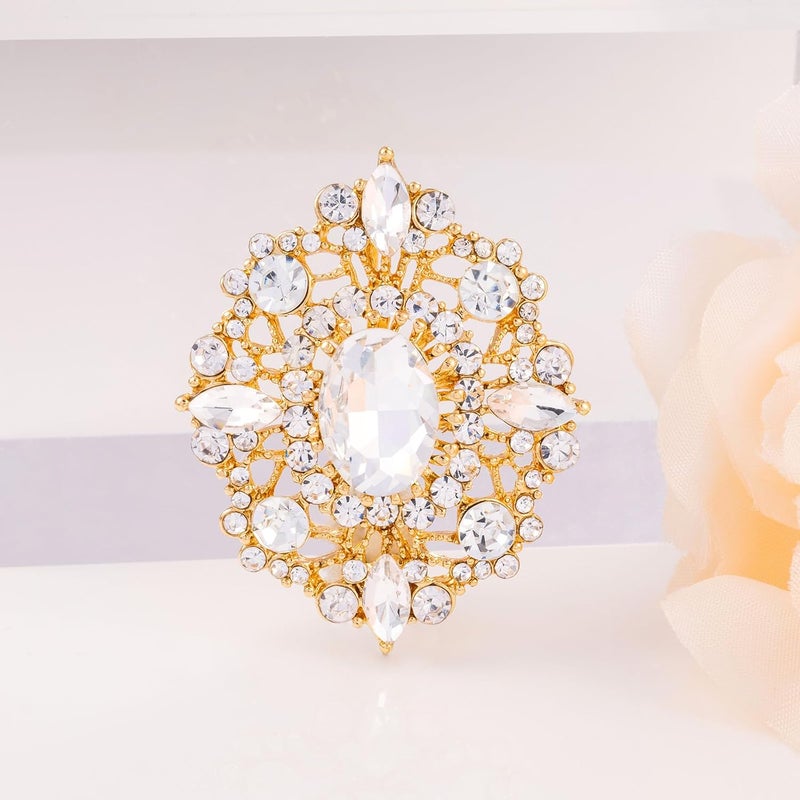 LAXPICOL Vintage Clear Austrian Crystal Brooch Pin for Women Elegant Wedding Bridal Brooches Broach Pin 1.69"*1.39" - Image 2